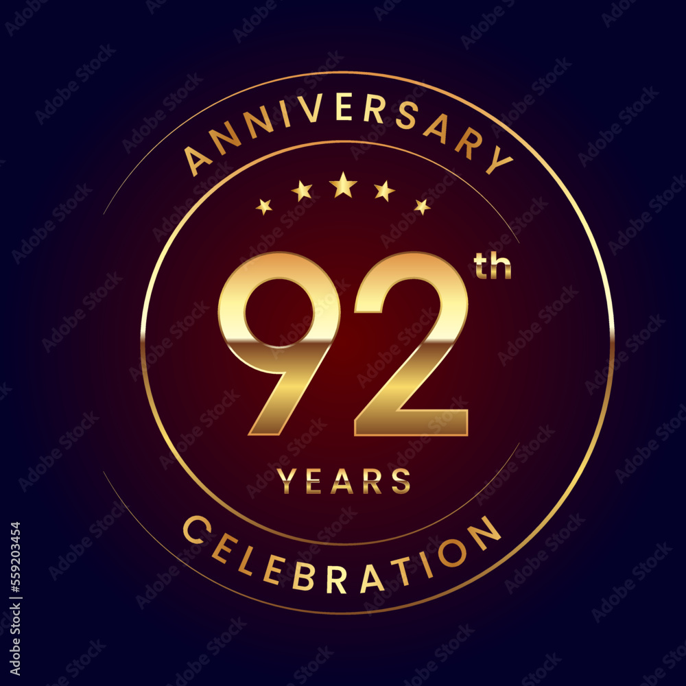 92th Anniversary. A luxurious and simple logo design with gold color ring and text for an anniversary celebration event. Logo Vector Illustration 92th Anniversary. A luxurious and simple logo design with gold color ring and text for an anniversary celebration event. Logo Vector Illustration