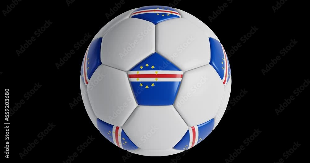 Soccer ball with flag of Cape Verde , black background loop alpha Trasparent 3D Soccer ball with flag of Cape Verde , black background loop alpha Trasparent 3D