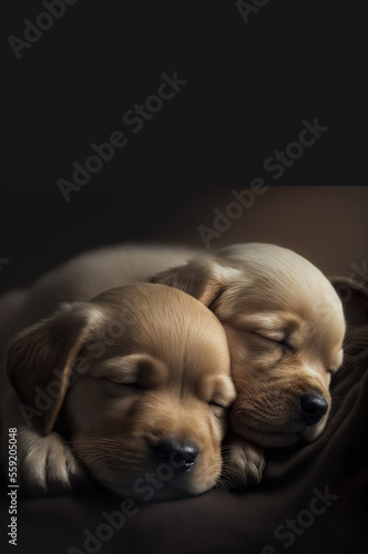 two puppies sleeping, space for copy above