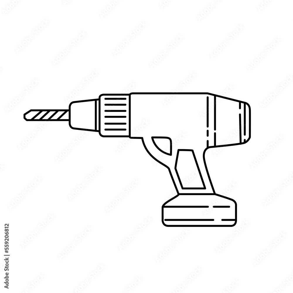 Screwdriver power drill line icon vector illustration on white background Screwdriver power drill line icon vector illustration on white background