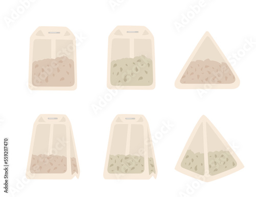 Set of different shaped tea bags vector illustration isolated on white background