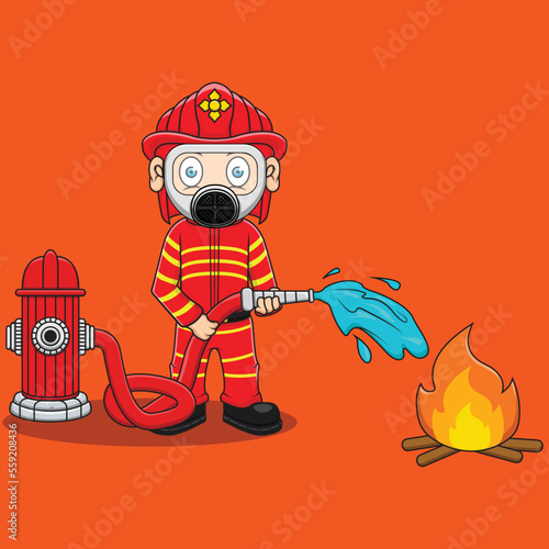 Illustration Vector graphic of a firefighter mascot suitable for banner and sticker creation. 