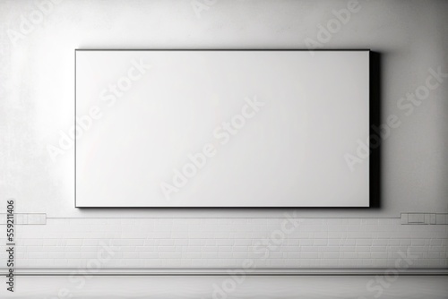 Wallpaper Mural A white and empty widescreen canvas poster hanging on a white wall, mockup, generative ai Torontodigital.ca