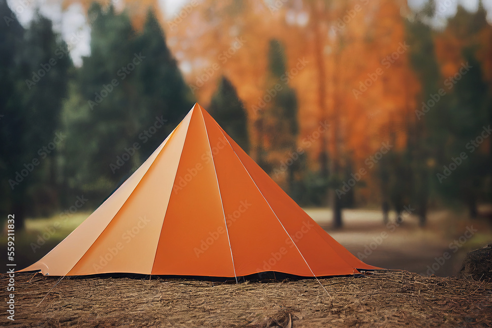 Orange Tent in Forest, Generative AI