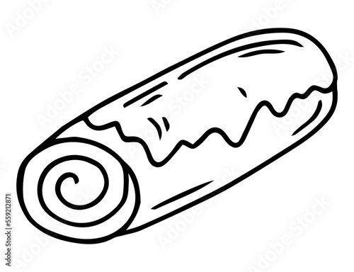hand drawn poppy seed cake or strudel isolated on white. bun or roll filled with poppy seeds or cinnamon. engraved pastry sketch. Vector illustration of polish traditional dessert. christmas cake