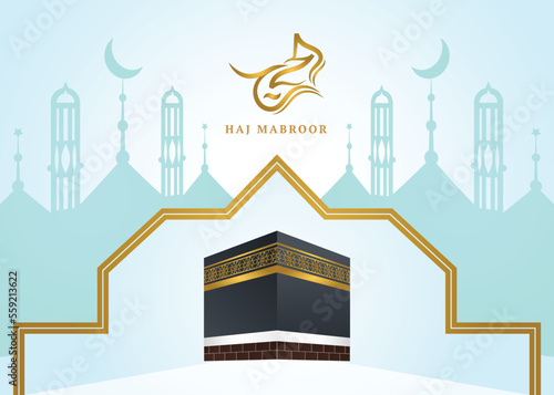 Minimal Umrah Hajj Banner  with Kabba and Mosque 
