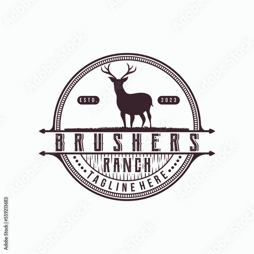 Vintage deer hunter outdoor logo design. rustic premium illustration
