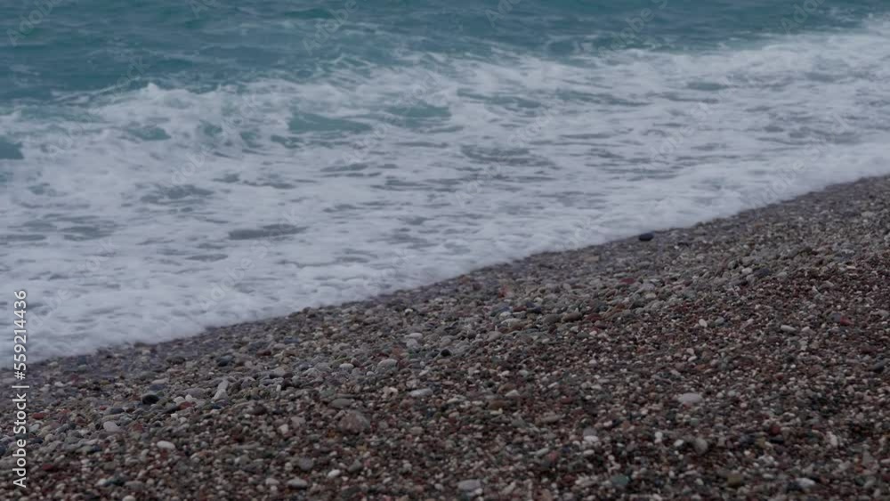 Antalya, Turkey - December 09 2022: Sea waves Antalya, Turkey - December 09 2022: Sea waves
