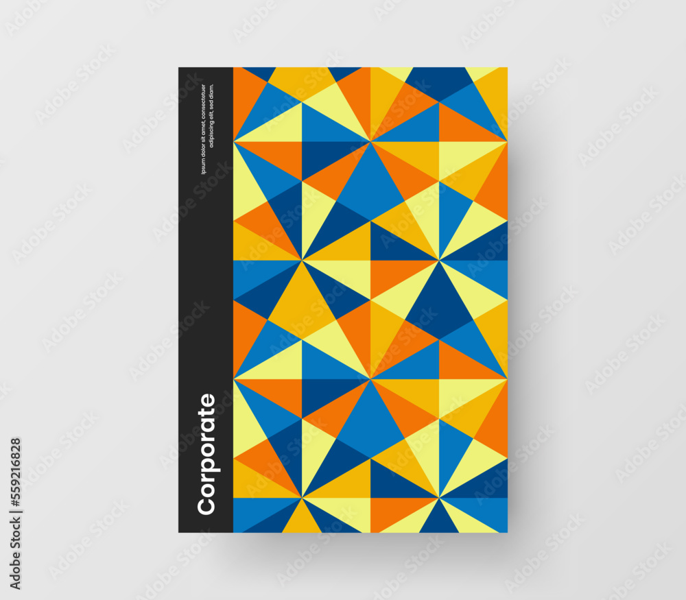 Creative postcard vector design layout. Unique mosaic tiles catalog cover illustration.