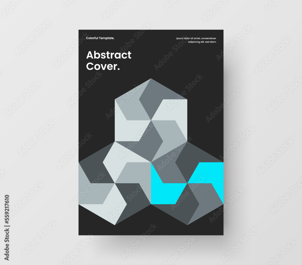 Fototapeta premium Bright geometric pattern company brochure illustration. Isolated booklet vector design template.