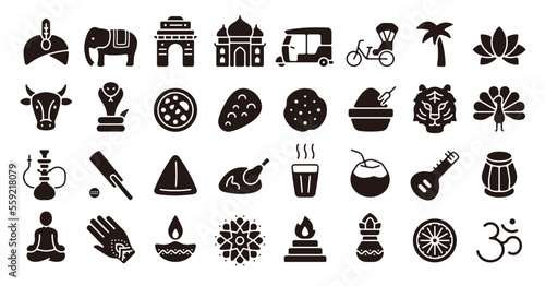 India icon set  Flat silhouette version  