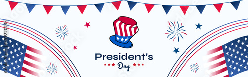 Happy Presidents Day Background Cover with Uncle Sam's Hat and USA Flag. Vector Illustration
