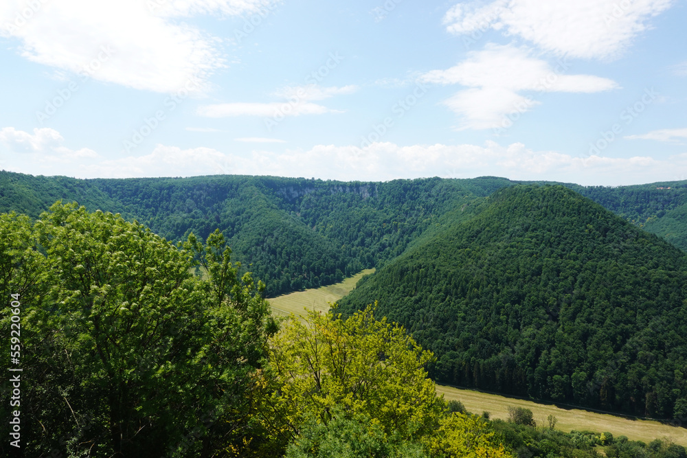 Swabian Alb landscapes, view from Bad Urach castle, Germany	