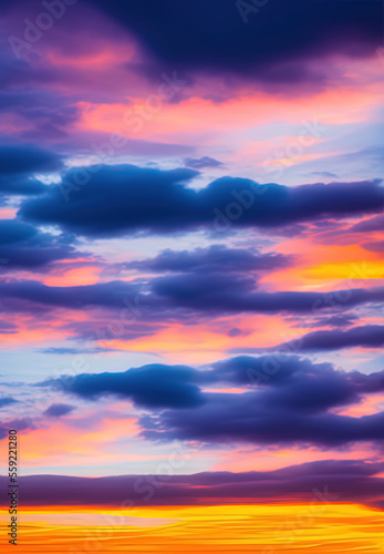 Sky scene at sunset with cloudy and golden sunshine