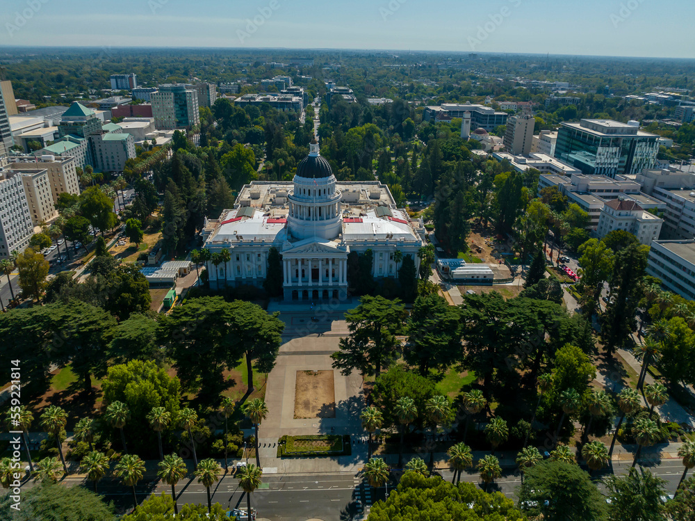 Aerial view of the California State Capitol Building in Sacramento, California