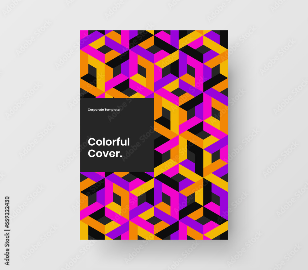 Unique geometric pattern poster template. Original book cover design vector layout.