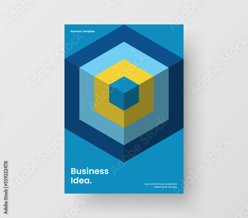 Multicolored geometric tiles magazine cover illustration. Original company brochure A4 design vector layout.