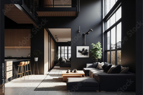 Dark Interior Room With Modern Architecture and Natual Light