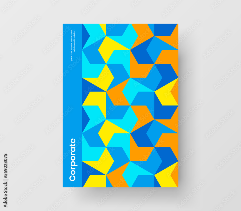 Fototapeta premium Colorful geometric shapes leaflet layout. Isolated cover A4 design vector template.