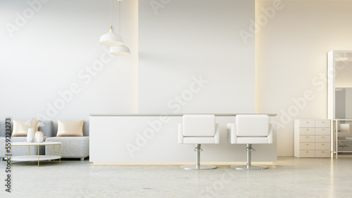modern salon reception desk and wating area interior - 3D rendering