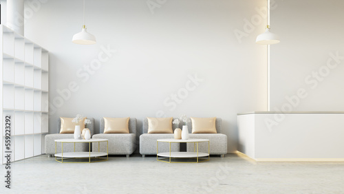 modern salon reception desk and wating area interior - 3D rendering