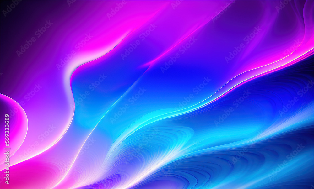Naklejka premium Abstract blue purple neon wavy background . Generative AI