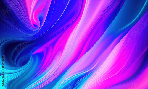 Abstract blue purple neon wavy background . Generative AI