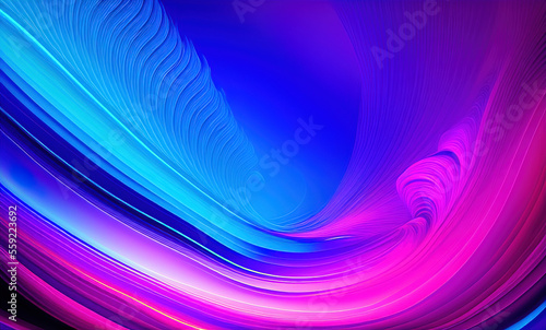 Abstract blue purple neon wavy background . Generative AI