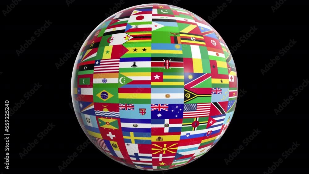 Various country flags on a spinning sphere against transparent background. Various country flags on a spinning sphere against transparent background.