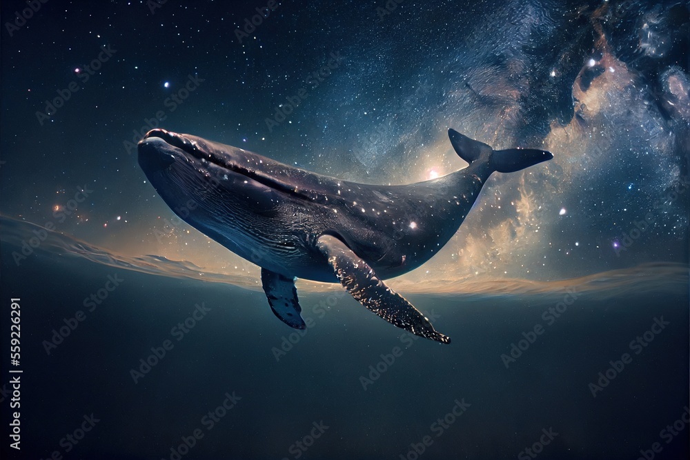 A beautiful Humpback whale is swimming in the ocean. A whale in its ...
