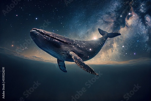 Print op canvas A beautiful Humpback whale is swimming in the ocean