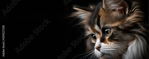 portrait of a cat with copy space isolated on black background, generative ai © Abdul