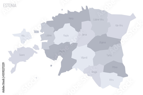 Estonia political map of administrative divisions - counties. Grey vector map with labels.