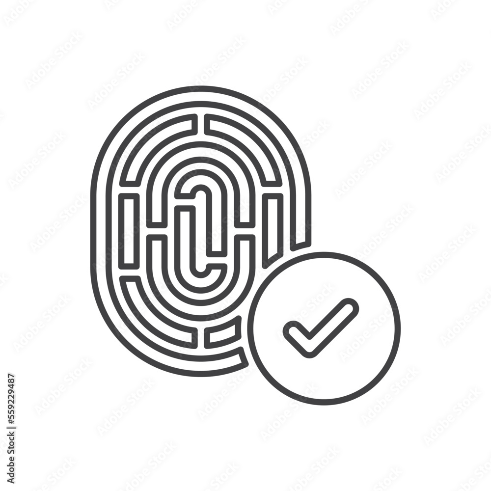 Fingerprint icon with approved sign symbol Fingerprint icon with approved sign symbol
