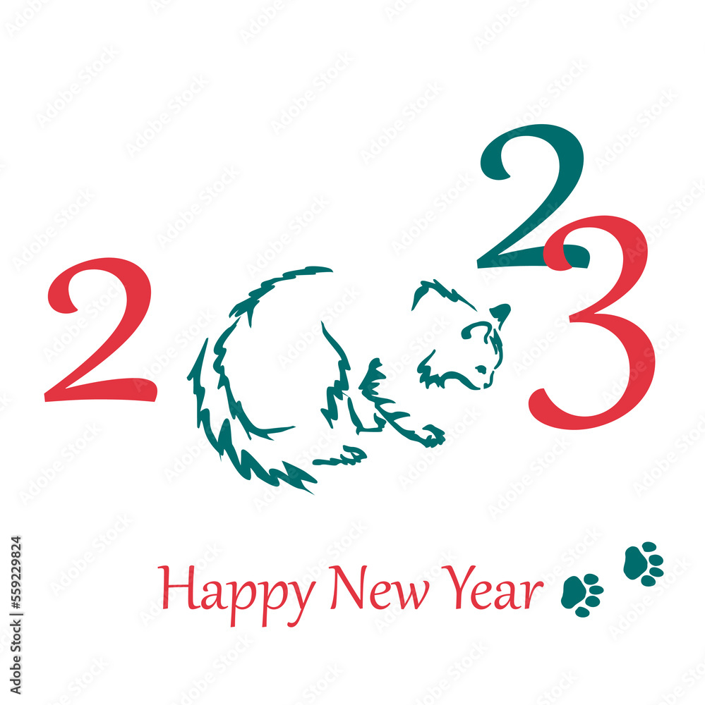 Chinese new year 2023 year of the cat. Vector drawing of a playing cat