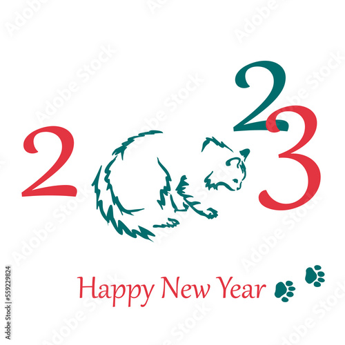 Chinese new year 2023 year of the cat. Vector drawing of a playing cat. Animal Gestalt Design