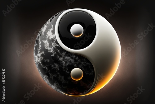  a yin - yang symbol with a black background and white clouds in the center of it, with a black background and a white circle in the center of the center of the yin - yang symbol. Generative AI