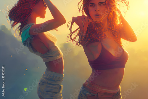 two computer generated women dancing no model releases needed
