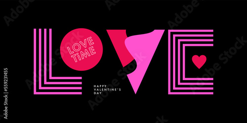 Creative concept of Happy Valentines Day poster, card. Modern minimal design template with trendy geometric Love typography for celebration, decor, ads, branding, banner, cover