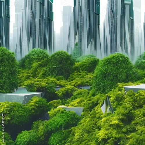 Futuristic city with greenery scenery - generative ai