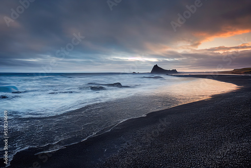 Black Beach landscape,Generative AI