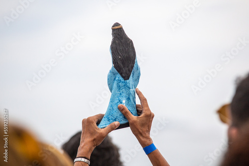 Canvas Print iemanja party on copacabana beach in Brazil.