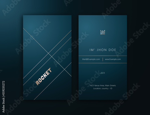 Simple Elegant Vertical busines Card Ediable Template,
Luxury Gold on Dark Blue Background