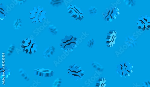Background for a car service.3d illustration of Gear and Wrench on blue color. Motion blur dynamic effect. Floating Tools auto repair shop