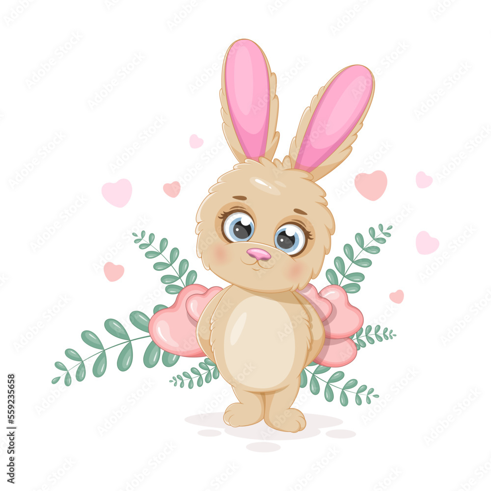 Happy and romantic cute bunny with hearts Happy and romantic cute bunny with hearts