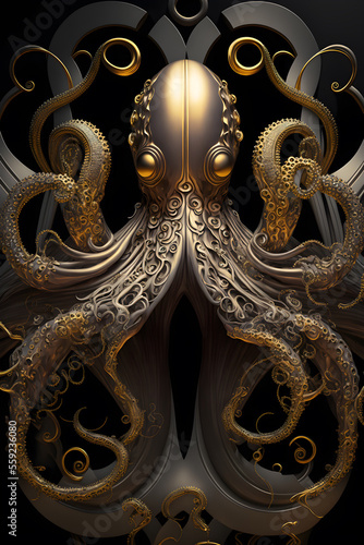 Tela Illustrative desing of a decorative octopus made metal