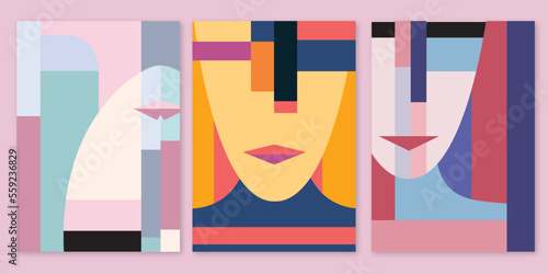 Girl Face illustration of an background with stripes
