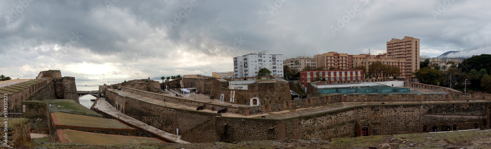 Panoramic view of the royal walls of Ceuta, a historic Spanish city in North Africa