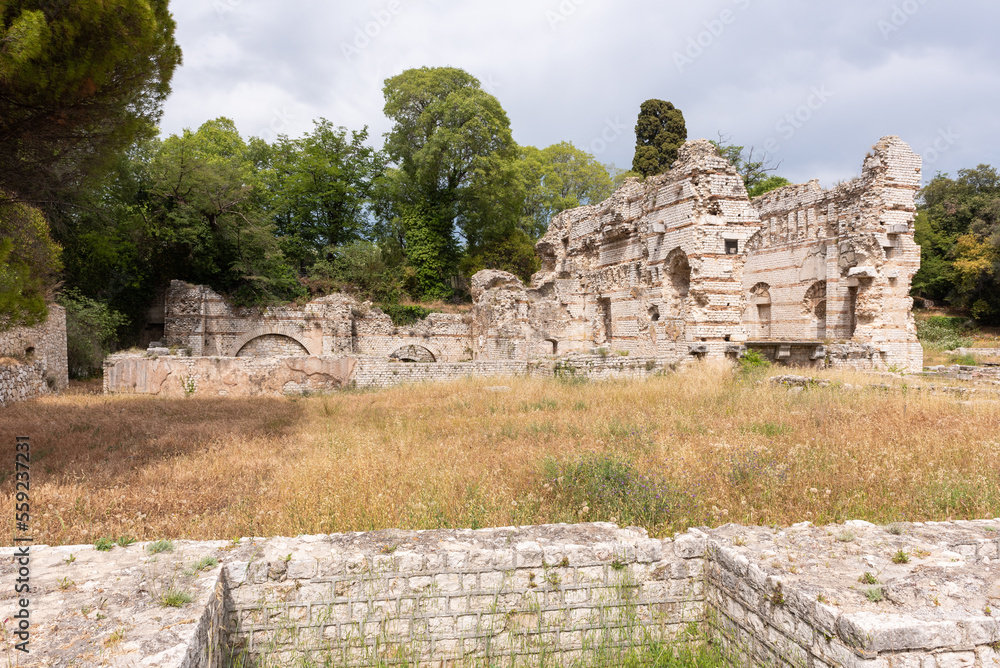 Antic ruins of the Roman Baths of Cimiez (Nice, Alpes-Maritimes, Provence-Alpes-Cote-d’Azur, France)