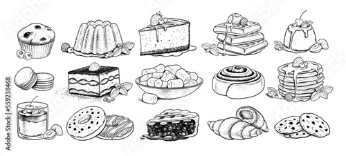 Vector sketchy illustrations collection of desserts and sweet food.